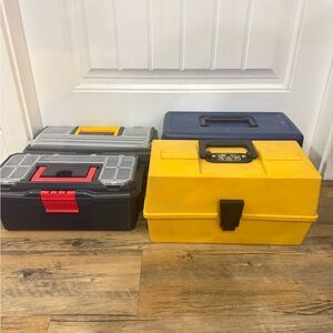 Yellow and Blue Storage Toolboxes and fishtackle